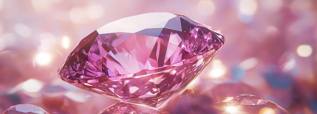 Closeup of a Sparkling Pink Diamond on a Glittering Background