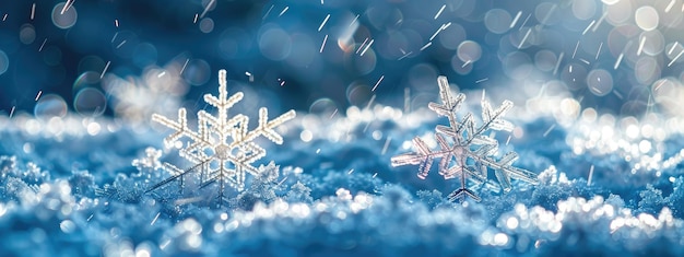 CloseUp of Sparkling Snowflakes in Winter Wonderland Under Falling Snow