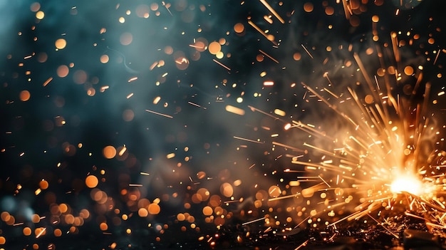 CloseUp of Sparks Flying from Welding Industrial Scene