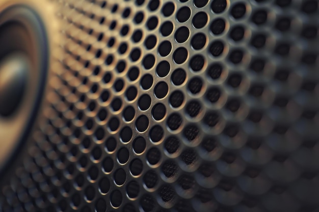 Photo closeup of speaker grill with circular holes