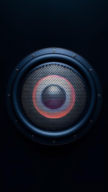 Photo closeup of speakers membrane on black background with colored lighting