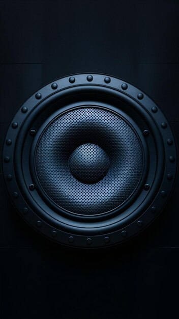 Photo closeup of speakers membrane on black background with colored lighting