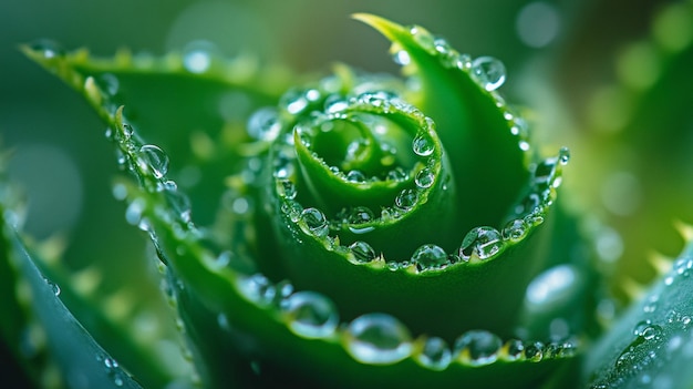 Closeup of Spiral Aloe Vera with Water Drops