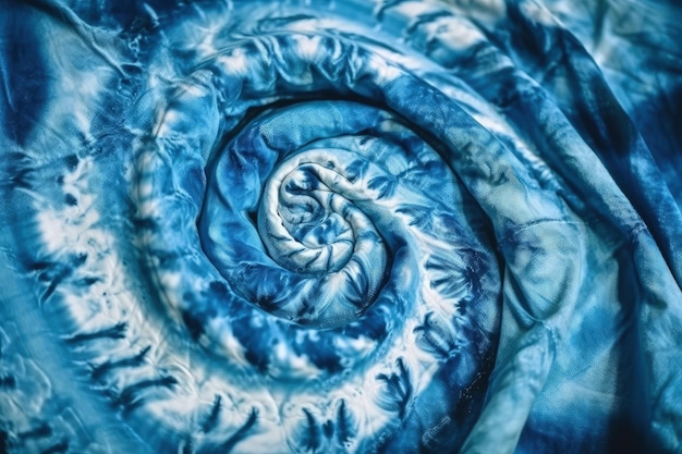 Closeup spiral pattern of blue and white fabric Generative AI