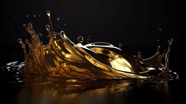 Closeup of a splash of golden greasy liquid with a drop as a background Generative AI