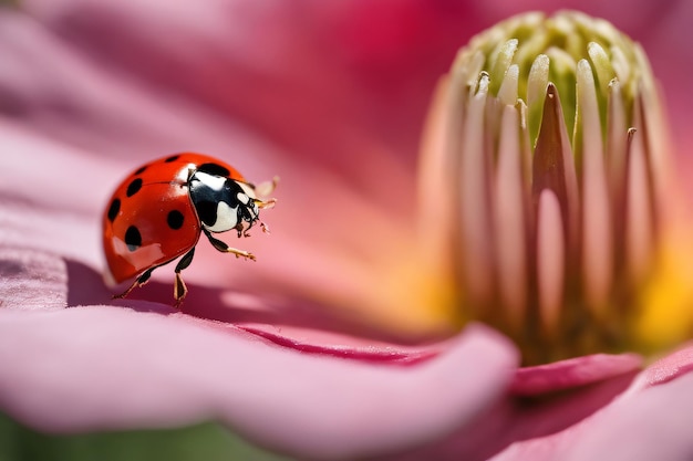 Closeup of a Spotted Ladybug on a Flower in Nature Generative ai