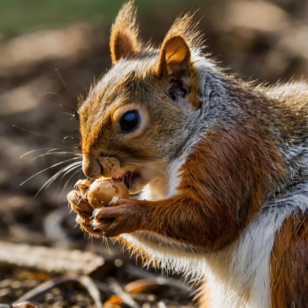 Closeup of Squirrel Eating Food