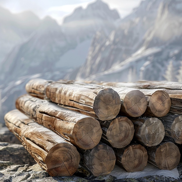 Photo closeup of a stack of wooden logs