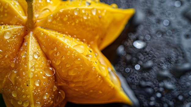 Photo closeup of a starfruit with water droplets