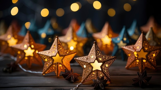 A CloseUp Of StarShaped Christmas Lights Bright Background Background Hd