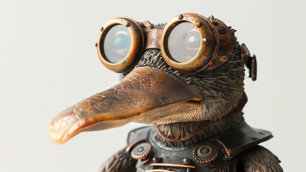 Photo closeup of a steampunkstyle bird figurine with goggles