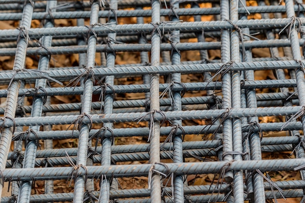 closeup of steel mattress used for concrete rebar in the construction industry