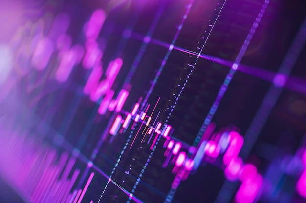 Closeup of stock graph highlighting complex purple and pink trends