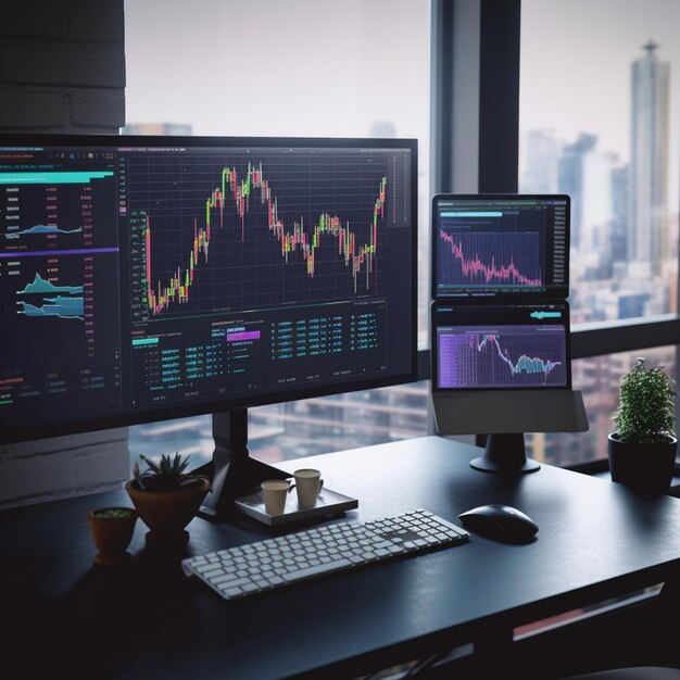 Closeup of stock market trader's computer screen with realtime financial data