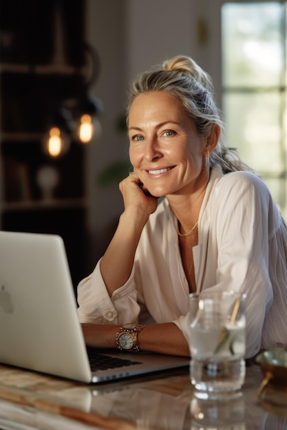 A closeup stock photo of aan inspirational woman at home with a laptop