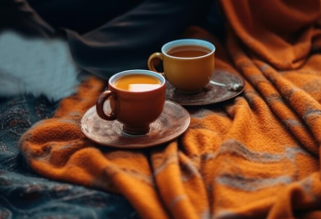 A closeup stock photo of a couple holding coffee and cup