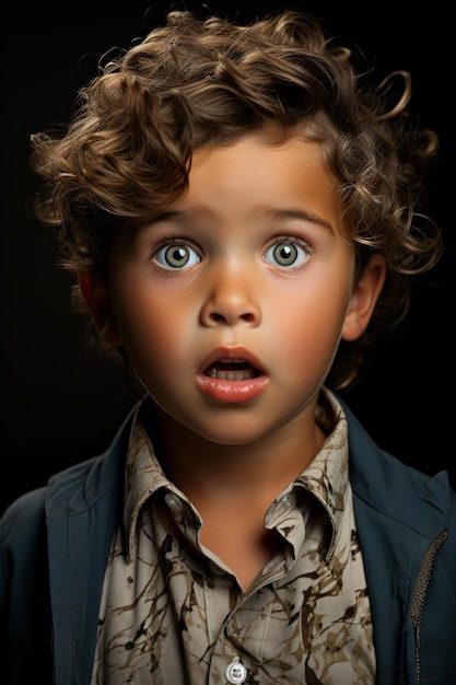 A closeup stock photo of a a small child is wearing an embroidered shirt