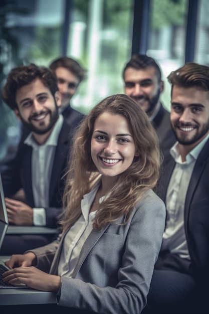 A closeup stock photo of a smiling business people sitting