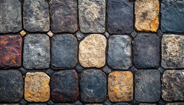 Photo closeup of a stone wall with irregularly shaped stones