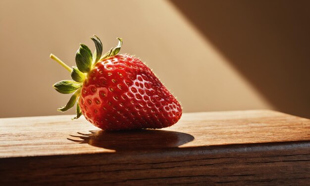 Closeup of strawberry on a wooden surface