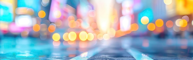 Photo closeup of a street with glowing modern city with skyscrapers on blur background with motion blur effect