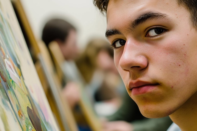 CloseUp of a Students Face Showing Deep Concentration