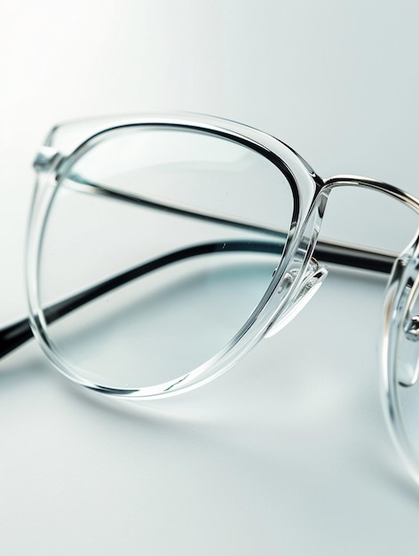 CloseUp of Stylish Clear Eyeglasses on White Background