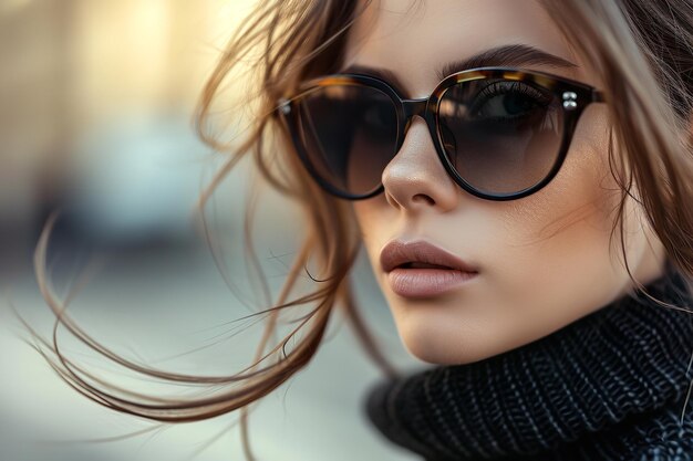 Closeup of a stylish young lady sporting shades Generative Ai