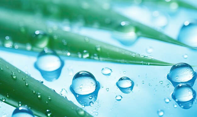 Closeup of succulent aloe vera leaves with water droplets on a blue background Macro shot of dewkissed aloe vera leaves Created with generative AI tools