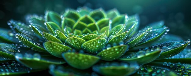 Closeup of Succulent Plant with Dew Drops Natures Flora Expanding Through Careful Propagation A