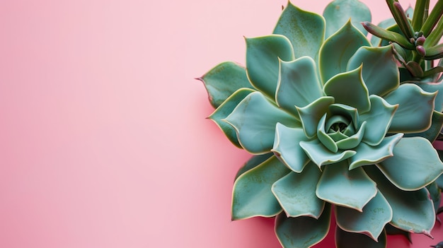 Closeup of a succulent plants rosette on a pink backdrop