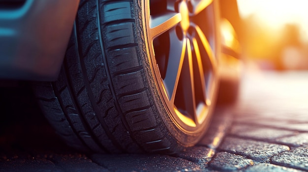 Closeup of Summer Car Tire with Copy Space