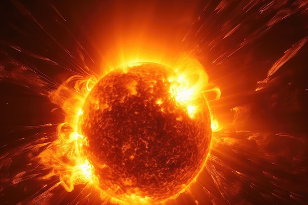 Closeup of the sun with explosions and flares visible created with generative ai