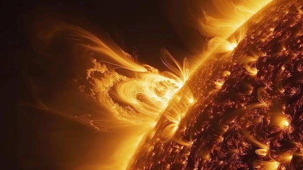 A closeup of the sun with solar flares