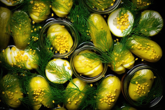 Closeup of a Sweet and Sour Stack of Dill Pickles in Green and White