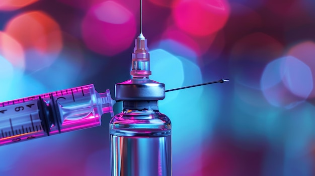 Closeup of a Syringe and Vial Against a Colorful Background