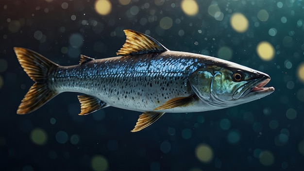 closeup of Tarpon cinematic deep sea background bokeh high detail