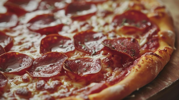 Closeup of tasty pepperoni pizza with mouthwatering melted cheese