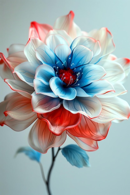 Closeup of tender flower in red blue and white colors