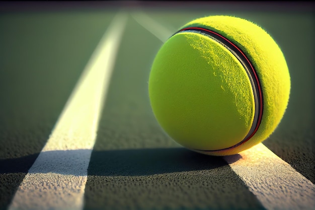 Closeup tennis ball on court ground Generative Ai