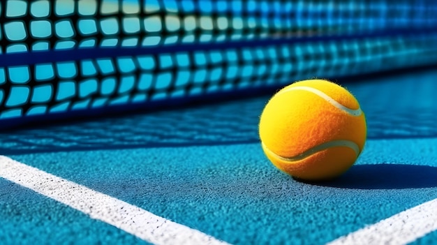 closeup of tennis ball on the court