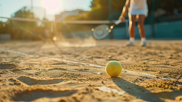 CloseUp of Tennis Ball on Sand Court Player in Background