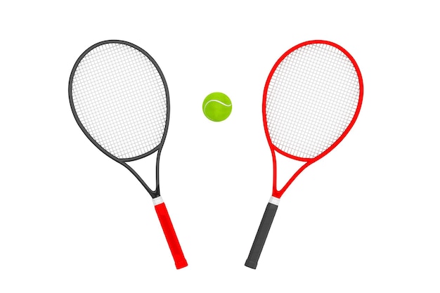 Closeup Tennis Rackets with ball on a white background