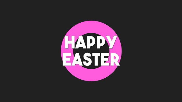 Photo closeup text happy easter on black fashion and minimalism background with pink round