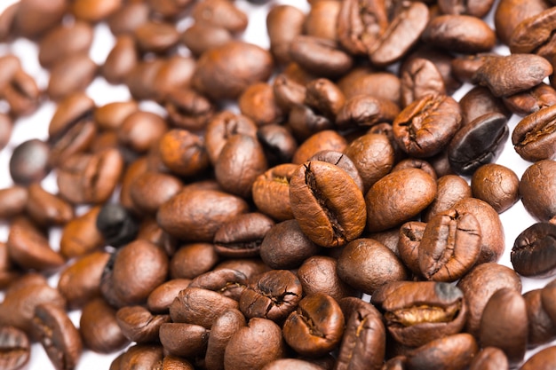 Closeup texture of coffee beans on the table