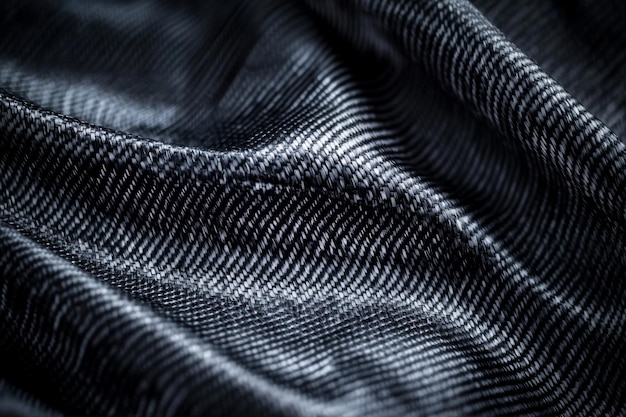 Closeup of textured black fabric showcasing intricate patterns and folds