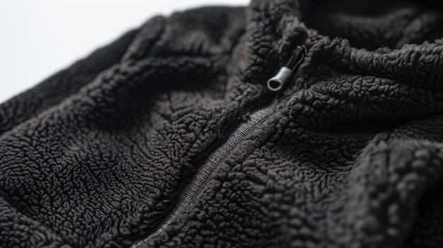 Photo closeup of textured black jacket with zipper detail