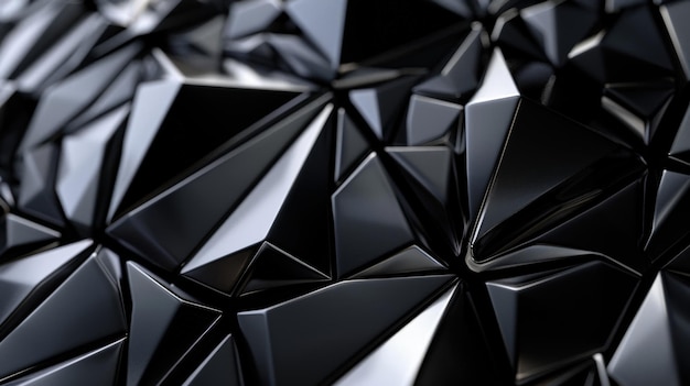 A closeup of a textured surface featuring glossy black geometric shapes