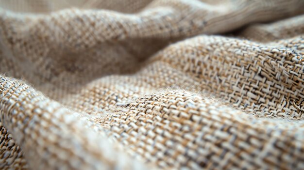 Closeup of textured woven fabric with natural fibers in a beige color