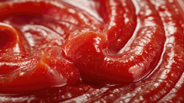 Photo closeup of thick creamy tomato ketchup swirling showcasing its rich savory texture aig53m